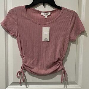 Pink Rose Side Shirring Crop Top
